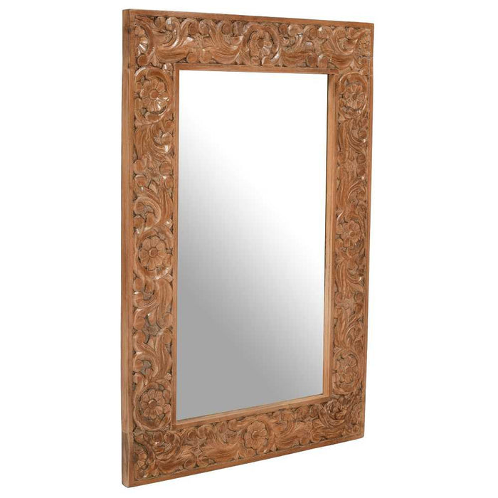 Carved Mango Wood Large Wall Mirror - 90cm - The Furniture Mega Store 
