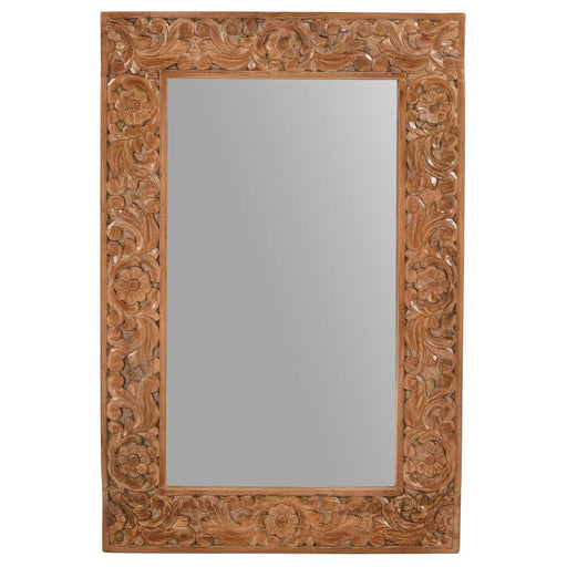 Carved Mango Wood Large Wall Mirror - 90cm - The Furniture Mega Store 
