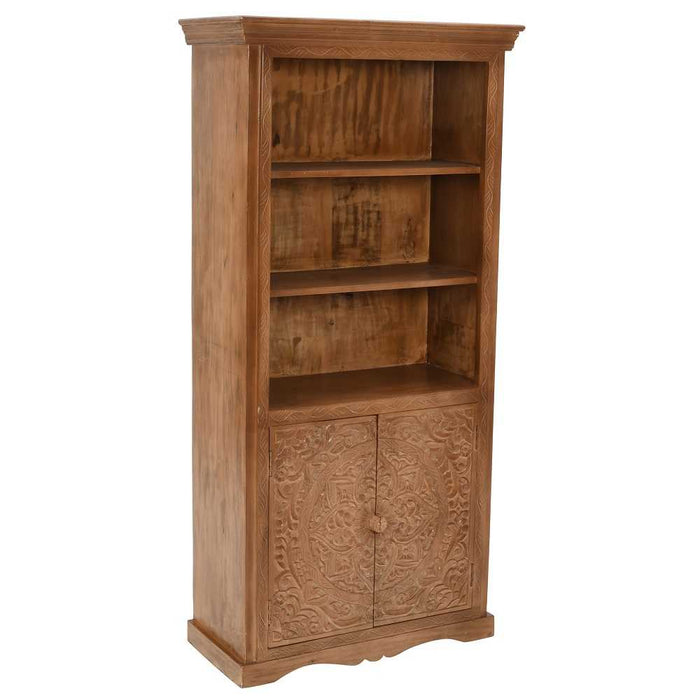 Carved Mango Wood Large Bookcase With Cupboard - The Furniture Mega Store 