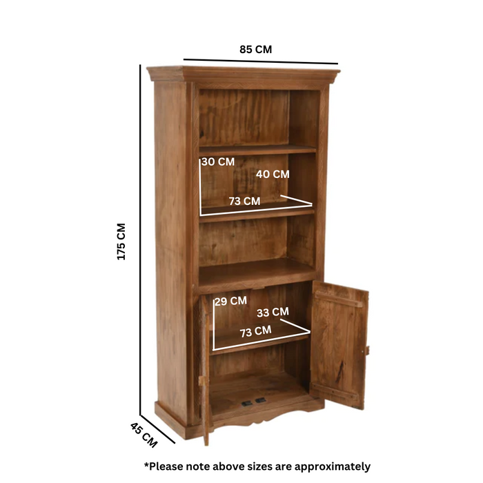 Carved Mango Wood Large Bookcase With Cupboard - The Furniture Mega Store 