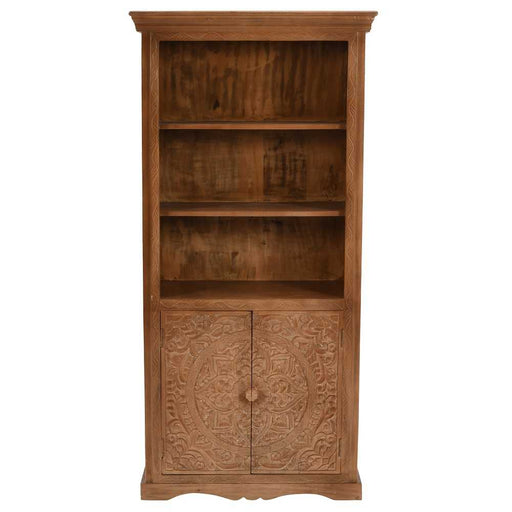 Carved Mango Wood Large Bookcase With Cupboard - The Furniture Mega Store 