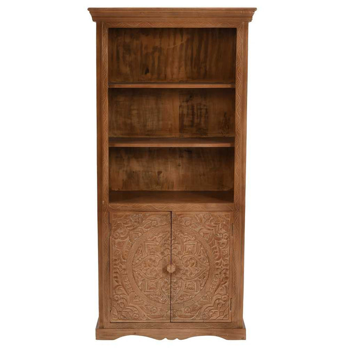 Carved Mango Wood Large Bookcase With Cupboard - The Furniture Mega Store 