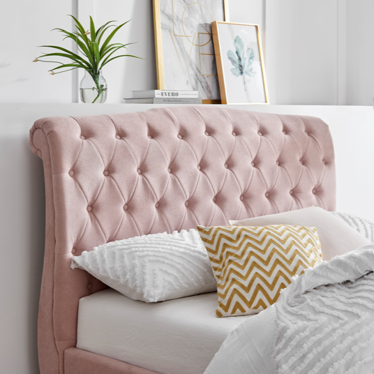 Rosa Fabric 4'6 Double Bed - Pink | The Furniture Mega Store
