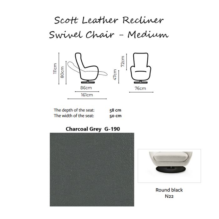 Scott Leather Manual Recliner Swivel Chair - Choice Of Sizes - The Furniture Mega Store 