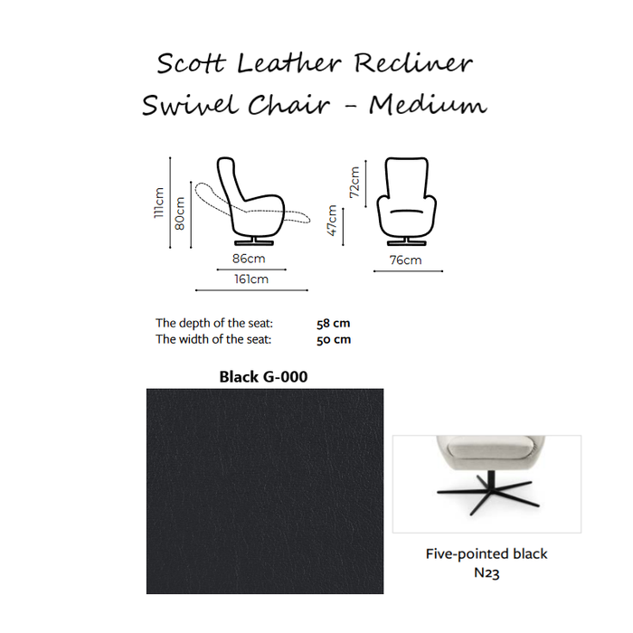 Scott Leather Manual Recliner Swivel Chair - Choice Of Sizes - The Furniture Mega Store 