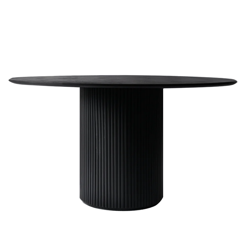 Miles Charcoal Fluted Mango Wooden Top Round Dining Table 120cm - The Furniture Mega Store 