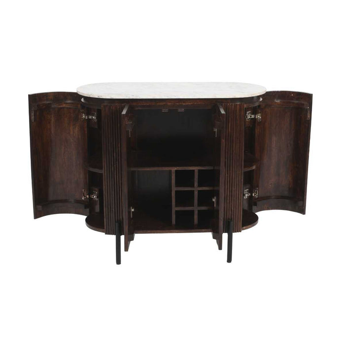 Opal Fluted Mango Wood & Marble Top Sideboard/Drinks Cabinet - 100cm - The Furniture Mega Store 
