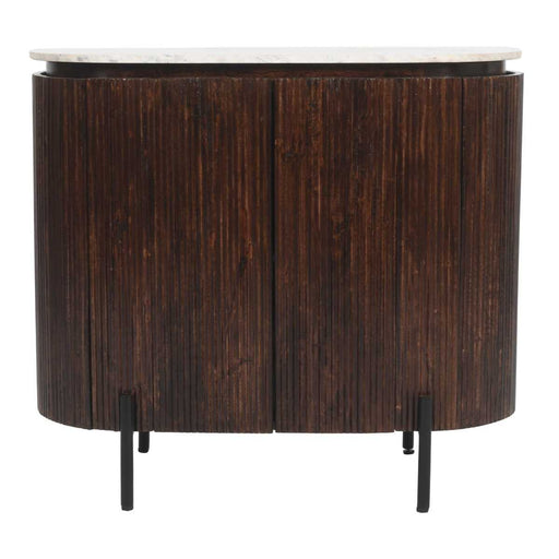 Opal Fluted Mango Wood & Marble Top Sideboard/Drinks Cabinet - 100cm - The Furniture Mega Store 