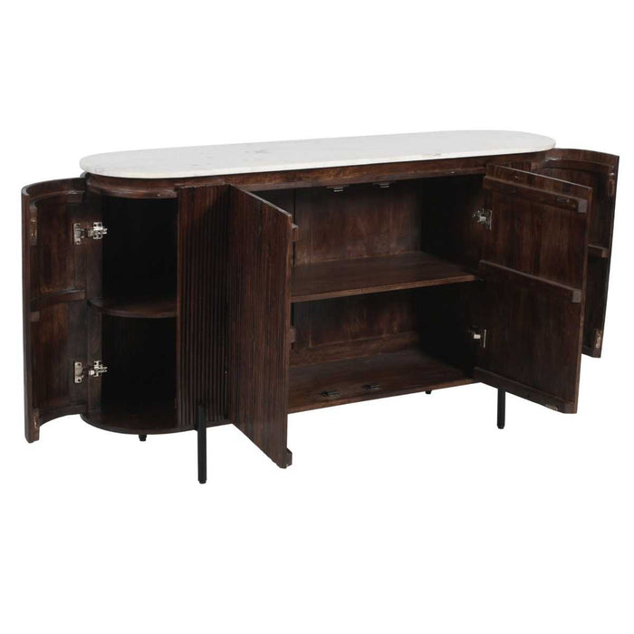 Opal Fluted Mango Wood & Marble Large Sideboard - 160cm - The Furniture Mega Store 