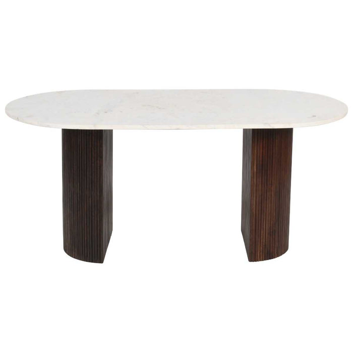 Opal Fluted Mango Wood & Marble Top Dining Table - 170cm - The Furniture Mega Store 