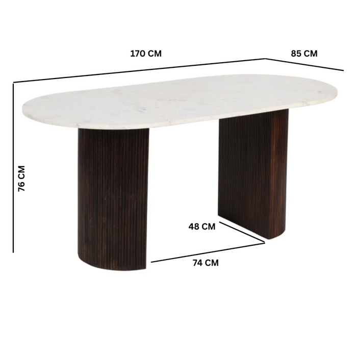 Opal Fluted Mango Wood & Marble Top Dining Table - 170cm - The Furniture Mega Store 