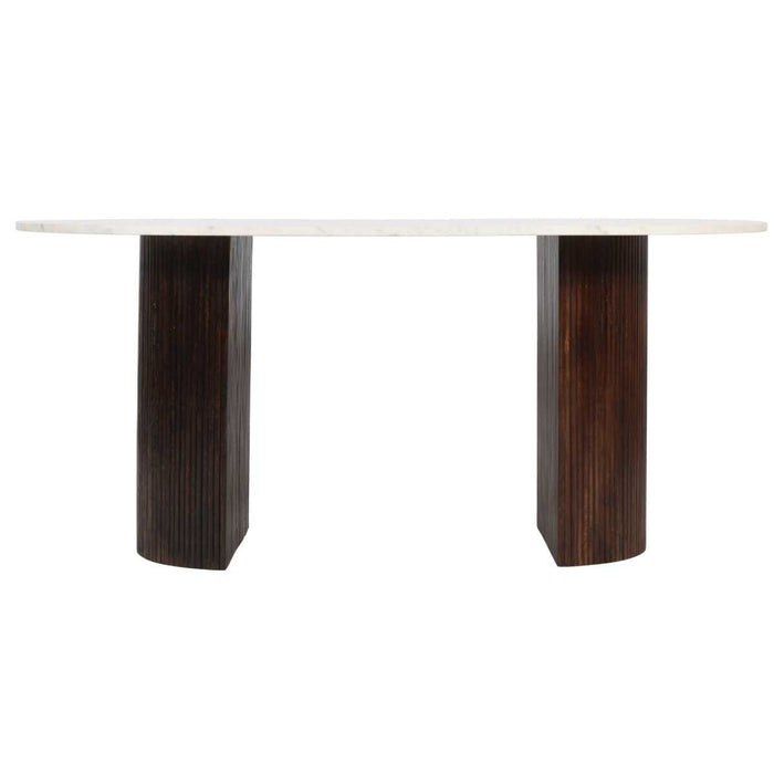 Opal Fluted Mango Wood & Marble Top Dining Table - 170cm - The Furniture Mega Store 