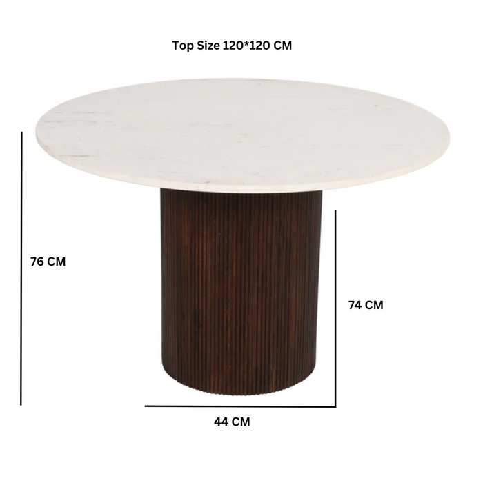 Opal Fluted Mango Wood & Marble Top Round Dining Table - 120cm - The Furniture Mega Store 