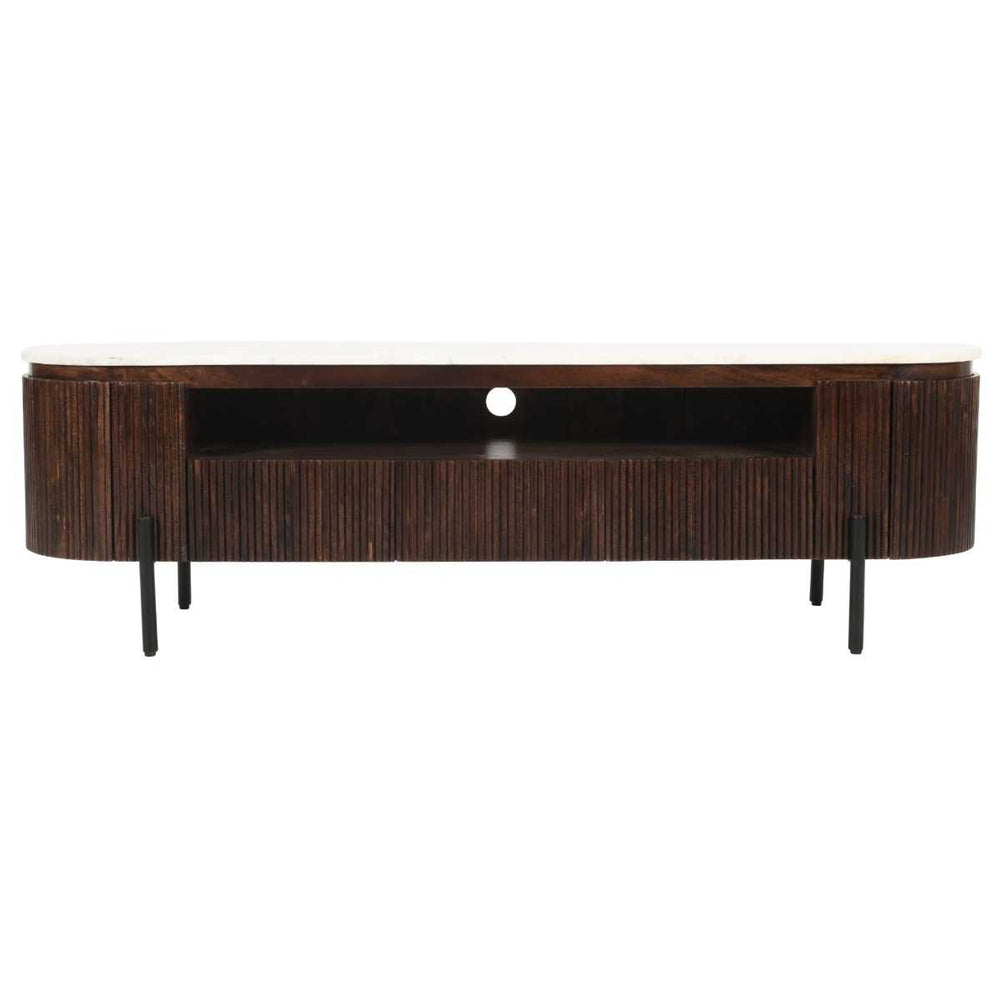 Opal Fluted Mango Wood & Marble Top 2 Door 3 Drawer TV Cabinet - 170cm - The Furniture Mega Store 