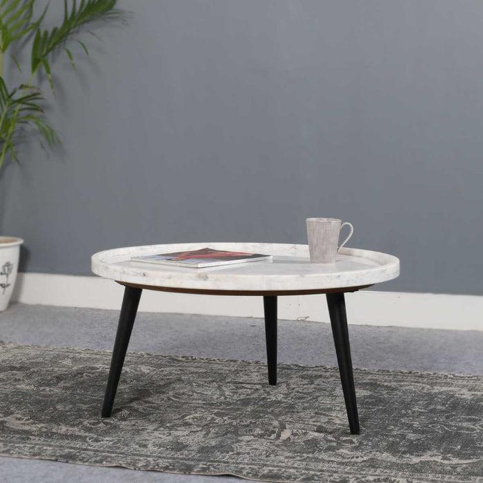 Opal Tray Marble Top Round Coffee Table - 70cm - The Furniture Mega Store 