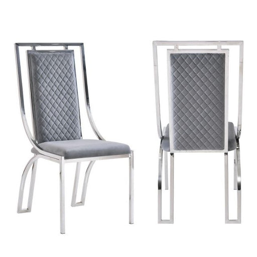 Windsor Grey Velvet & Silver Dining Chairs - Set Of 2 - The Furniture Mega Store 
