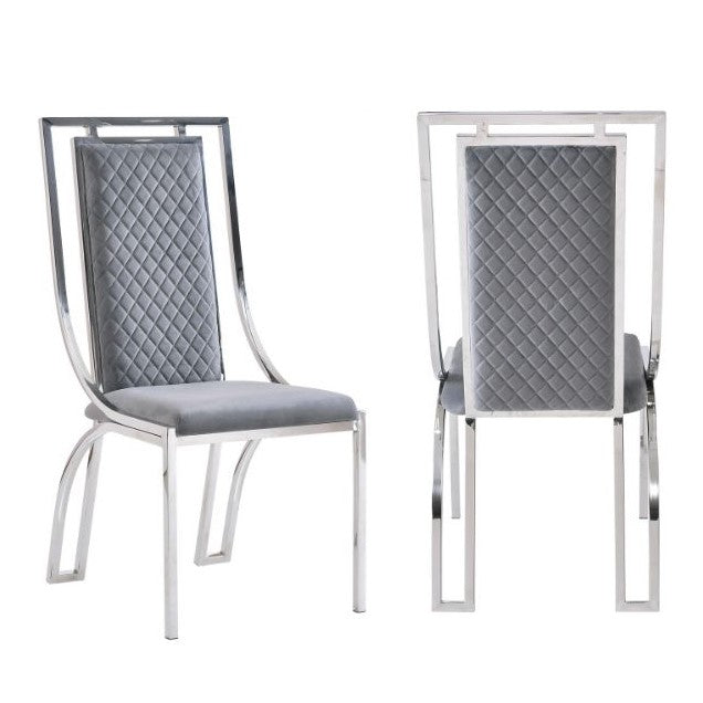 Windsor Grey Velvet & Silver Dining Chairs - Set Of 2 - The Furniture Mega Store 