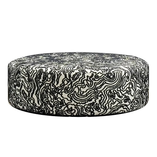 Noelle Black Fabric Large Round Accent Footstool - The Furniture Mega Store 