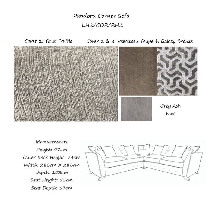 Pandora Fabric Corner Sofa - Choice Of Sizes, Fabrics & Feet - The Furniture Mega Store 