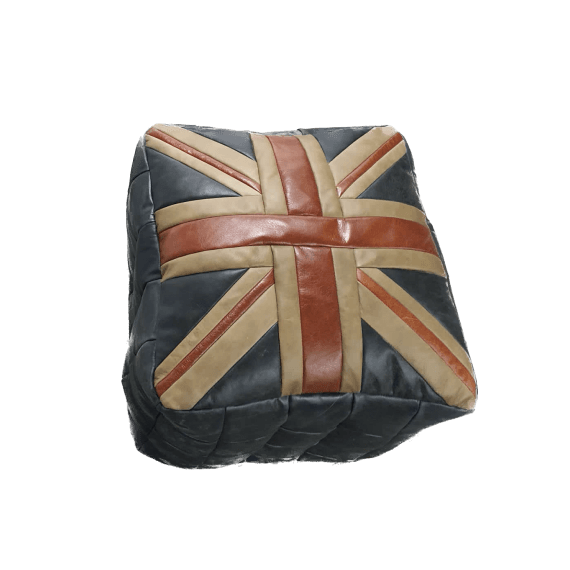 Union Jack Vintage Leather Cube Bean Bag - Large - The Furniture Mega Store 