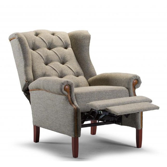 Walter Harris Tweed & Vintage Leather Reclining Wing Back Occasional Chair - The Furniture Mega Store 
