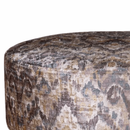 Angelo Gold Fabric Large Round Accent Footstool - The Furniture Mega Store 
