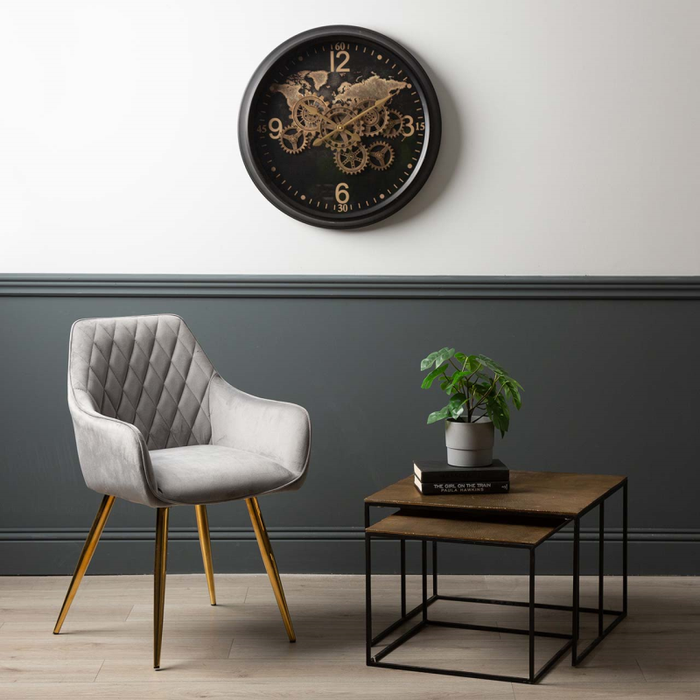 World Map Black & Gold Gears Wall Clock - 62cm - The Furniture Mega Store 