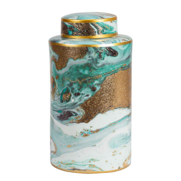 Gold, White & Blue Decorative Storage Jar - 30cm - The Furniture Mega Store 