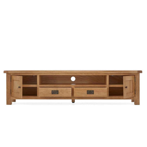 Sailsbury Solid Oak Extra Large Low Line TV Unit - 200cm - The Furniture Mega Store 