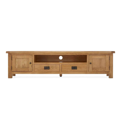 Sailsbury Solid Oak Extra Large Low Line TV Unit - 200cm - The Furniture Mega Store 