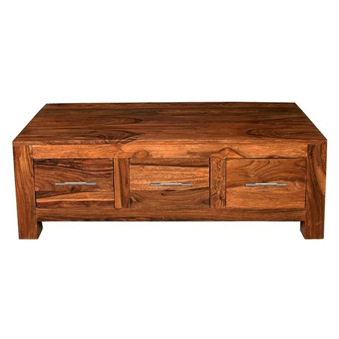 Cuban Petite Sheesham 3 Drawer Coffee Table - The Furniture Mega Store 