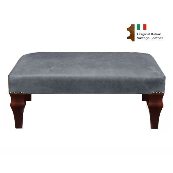 Vintage Leather Small Banquet Footstool - Choice Of Leather & Leg Finishes - The Furniture Mega Store 