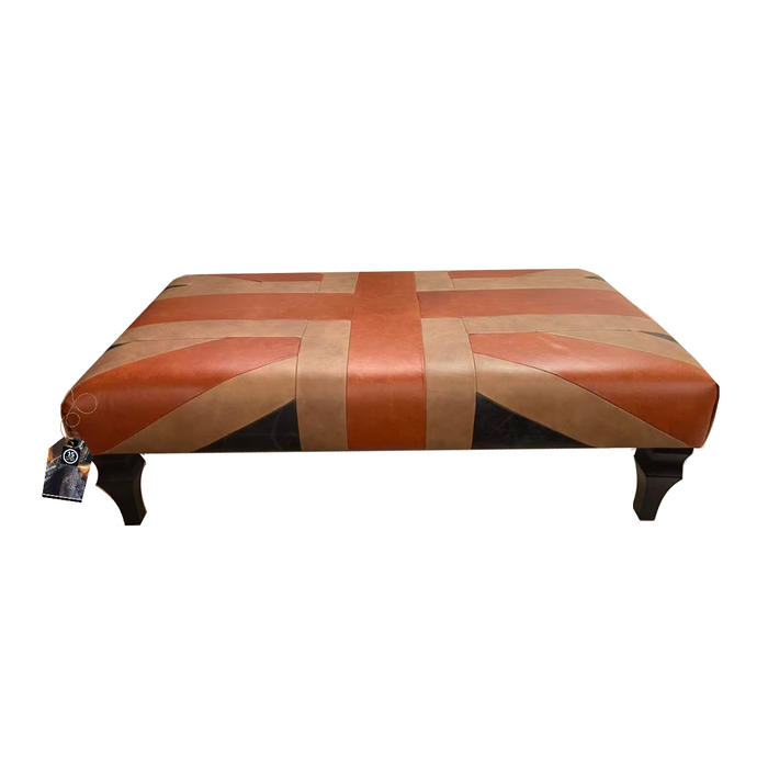 Union Jack Large Vintage Leather Footstool - 120cm - The Furniture Mega Store 