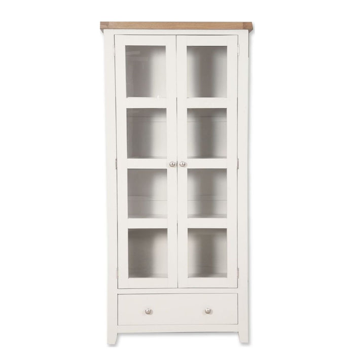 St.Ives White Painted & Oak 2 Door Glazed Display Cabinet - The Furniture Mega Store 