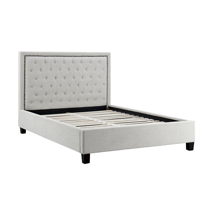 Grove Buttoned 4'6 Double Bed - Natural - The Furniture Mega Store 