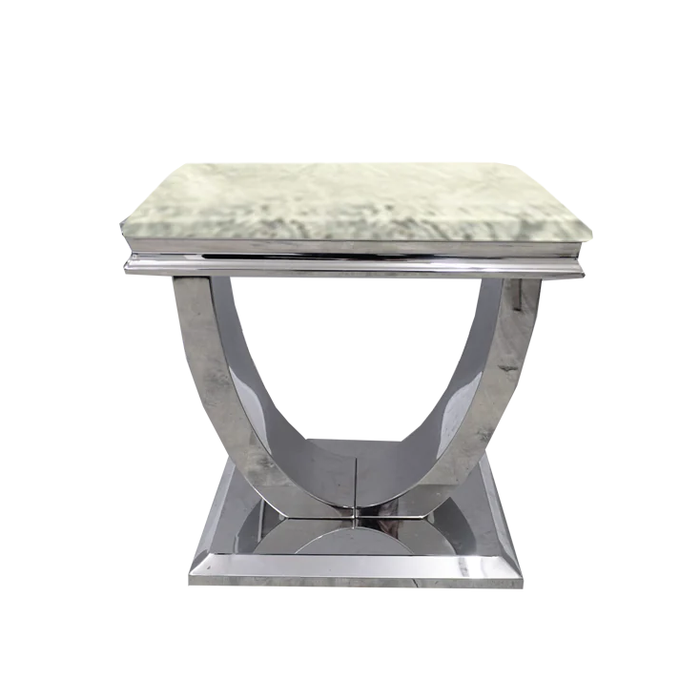 Ariel Marble & Polished Steel End Table - The Furniture Mega Store 