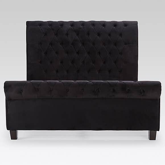 Orbit Black Velvet 4'6 Double Bed - The Furniture Mega Store 