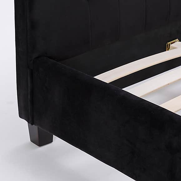 Orbit Black Velvet 4'6 Double Bed - The Furniture Mega Store 