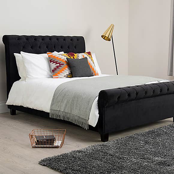 Orbit Black Velvet 4'6 Double Bed - The Furniture Mega Store 