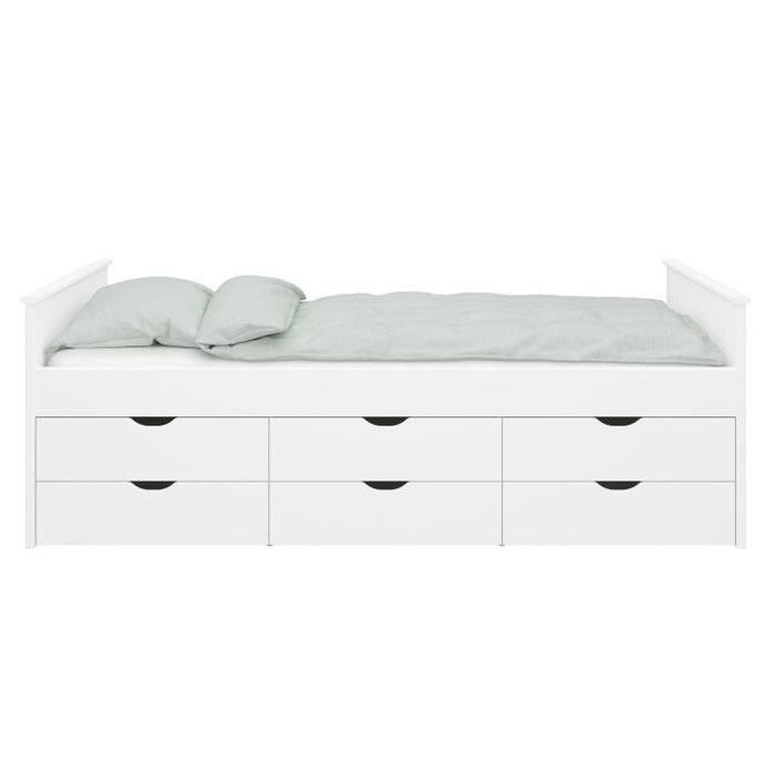 Alba Single Bed with 6 Storage Drawers - White - The Furniture Mega Store 