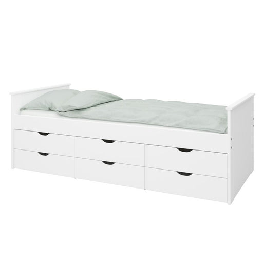 Alba Single Bed with 6 Storage Drawers - White - The Furniture Mega Store 