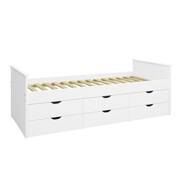 Alba Single Bed with 6 Storage Drawers - White - The Furniture Mega Store 