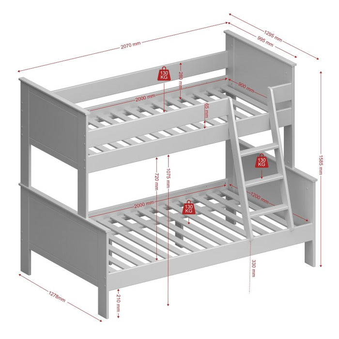 Alba Single Over Double Bunk Bed - White - The Furniture Mega Store 