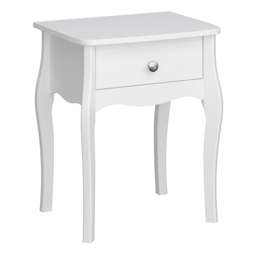 Baroque 1 Drawer Bedside Table - White Painted Finish - The Furniture Mega Store 