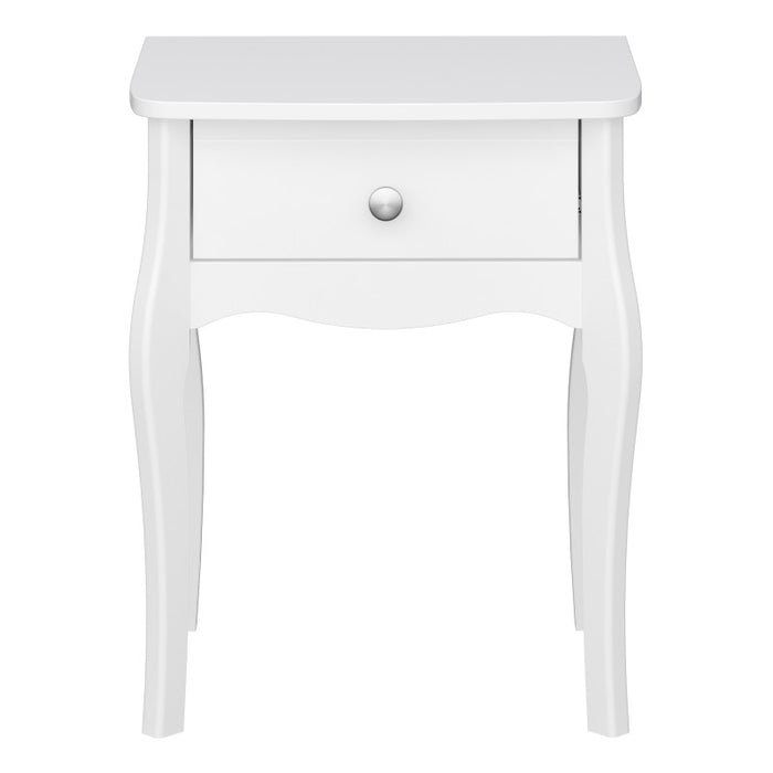 Baroque 1 Drawer Bedside Table - White Painted Finish - The Furniture Mega Store 