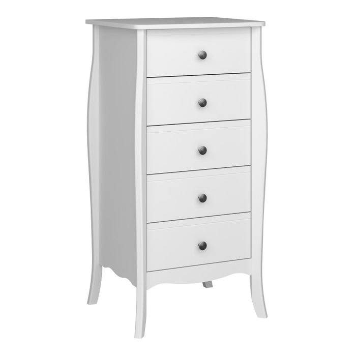 Baroque 5 Drawer Tall Boy - White Painted Finish - The Furniture Mega Store 