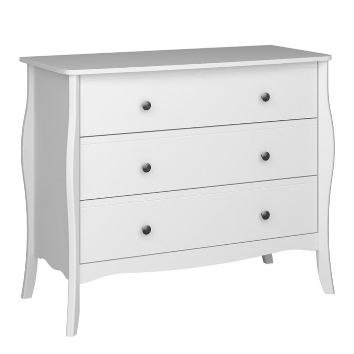 Baroque 3 Drawer Chest Of Drawers - White Painted Finish - The Furniture Mega Store 