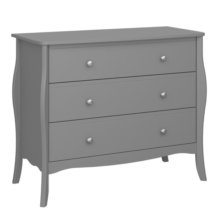 Baroque 3 Drawer Chest Of Drawers - Grey Painted Finish - The Furniture Mega Store 