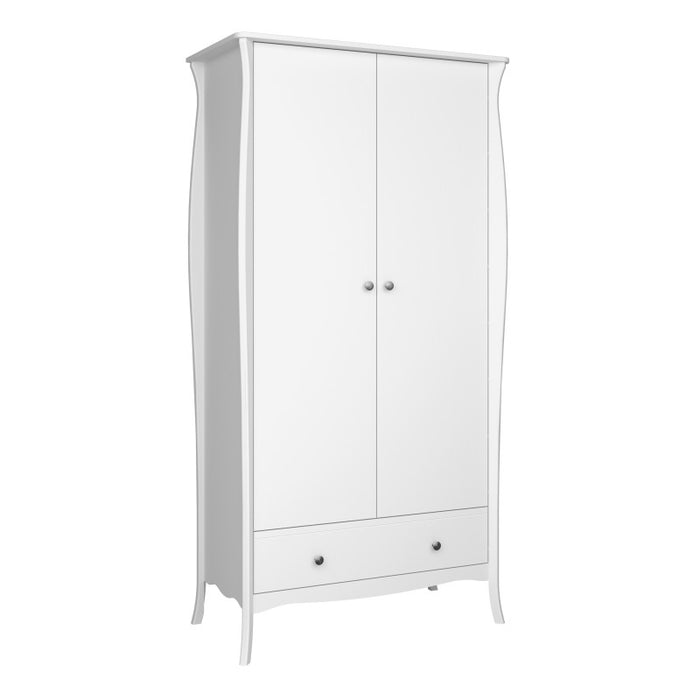 Baroque 2 Door 1 Drawer Wardrobe - White Painted Finish - The Furniture Mega Store 