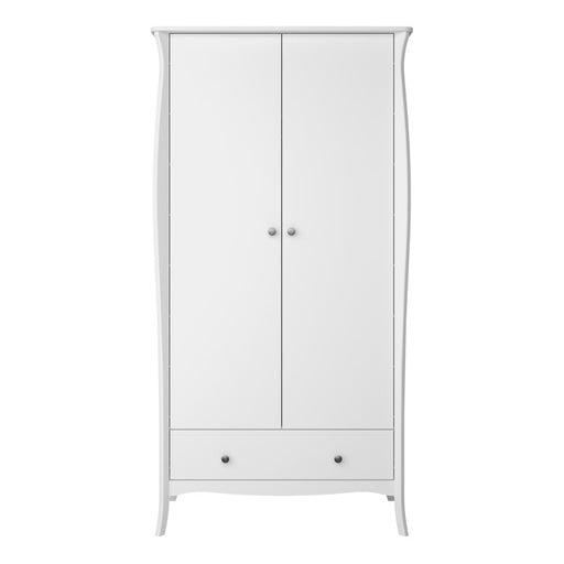 Baroque 2 Door 1 Drawer Wardrobe - White Painted Finish - The Furniture Mega Store 